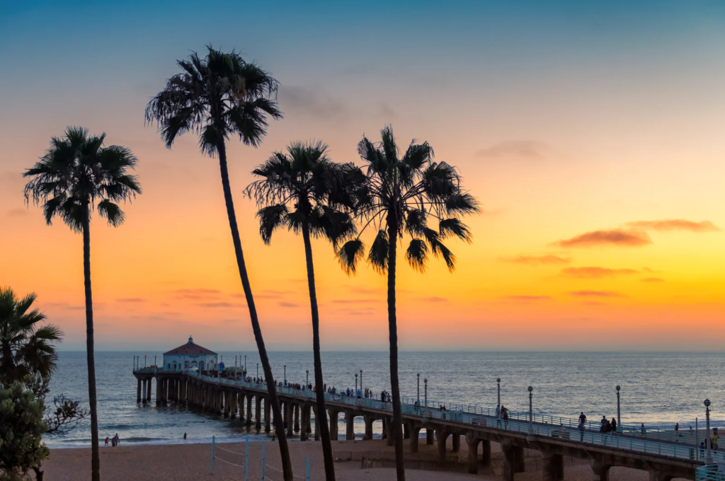 Sunset at California beach, Los Angeles USA 