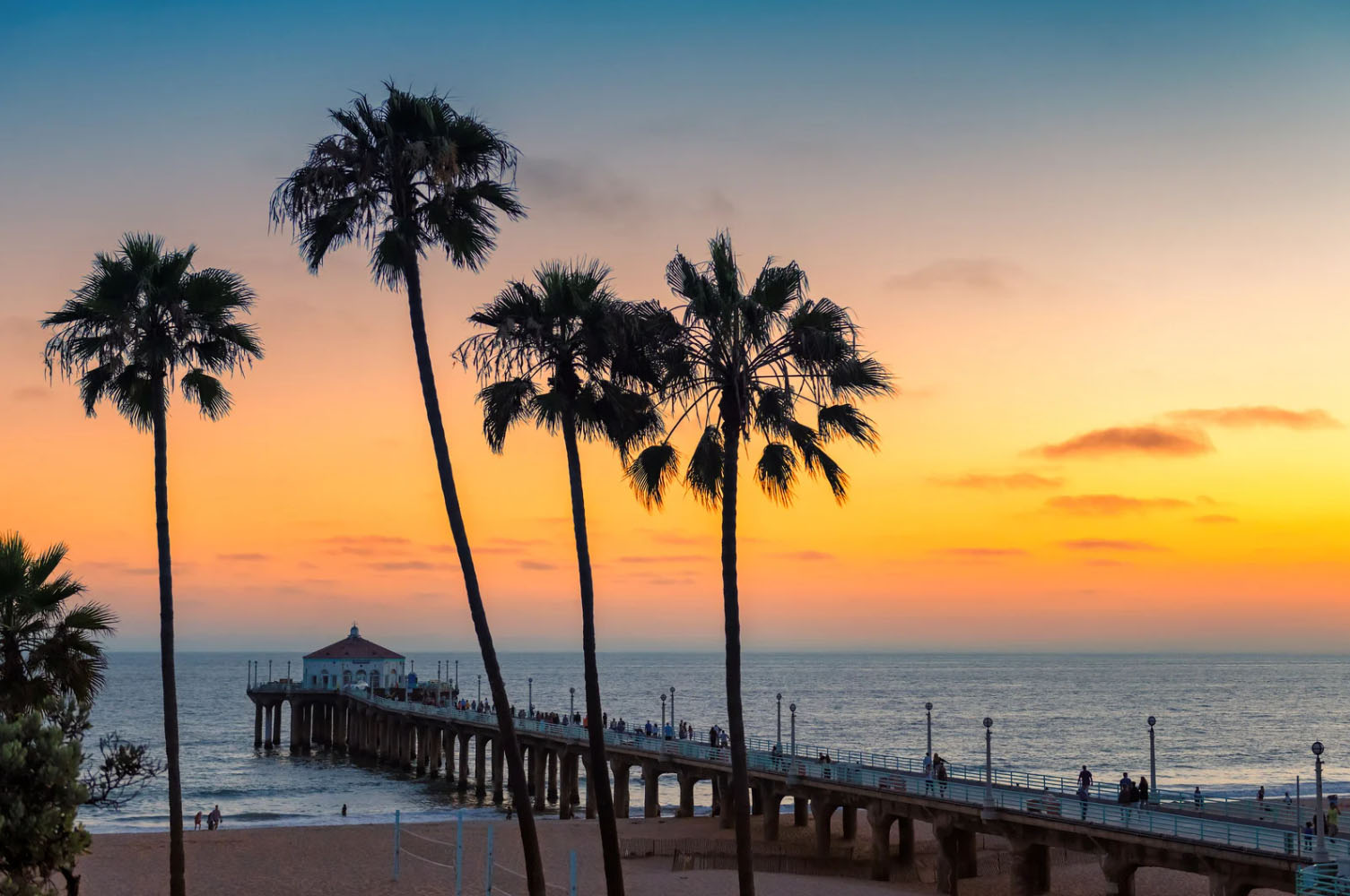 Sunset at California beach, Los Angeles USA 