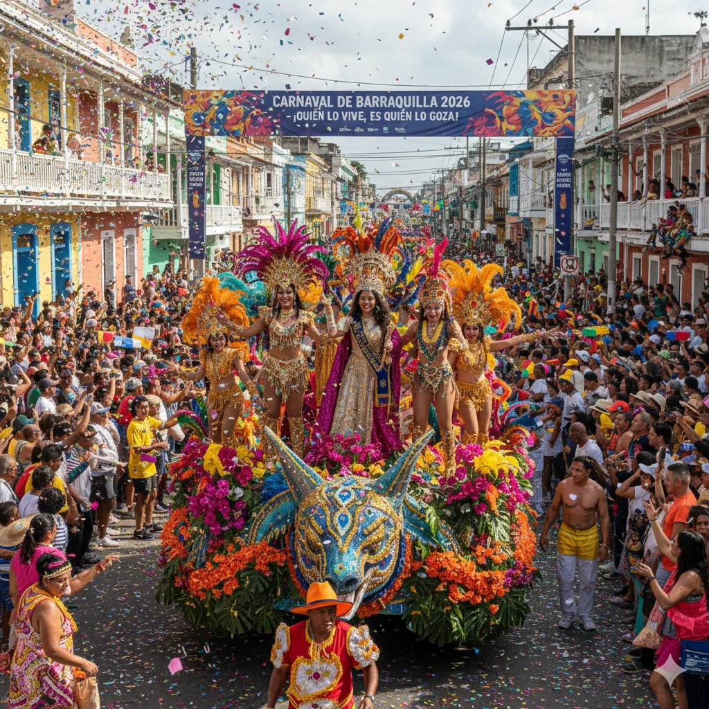 Barranquilla Carnival In Town With Tribal Costume