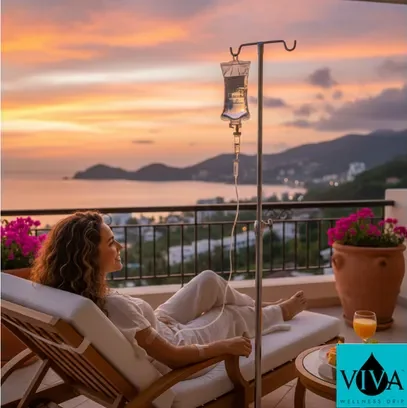 Patient enjoying the best mobile iv drip in Puerto Vallarta, Mexico at sunset