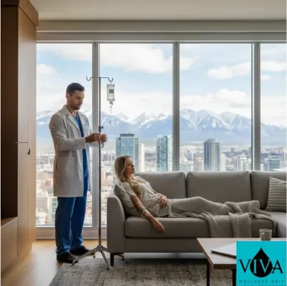 A patient receiving the best mobile iv drip in Calgary, Canada