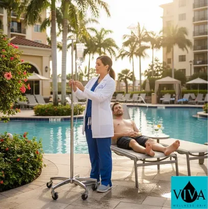 Mobile IV drip therapy Orlando Florida poolside resort recovery service Viva Wellness Drip