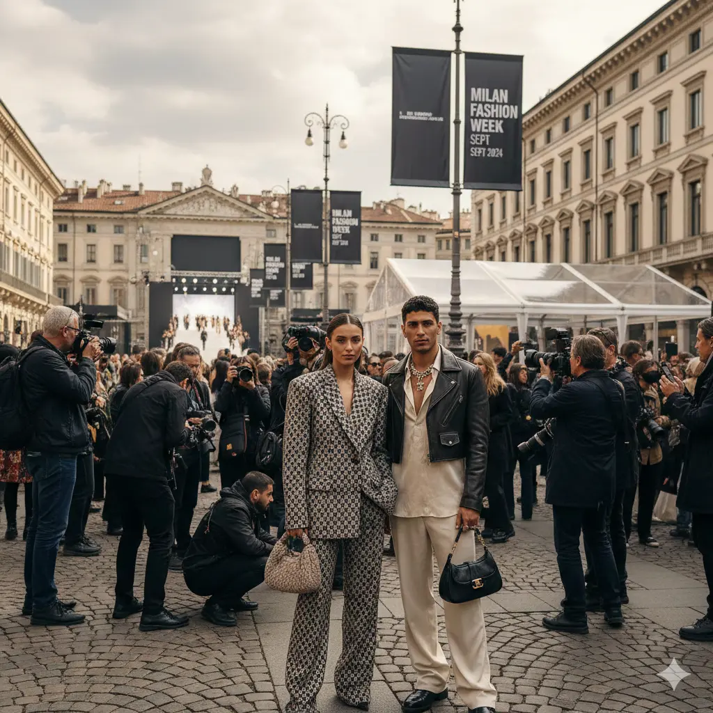 Woman and Man Standing in The Street in Fashion