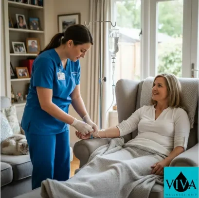 Mobile IV drip therapy at home administered by registered nurse from Viva Wellness Drip