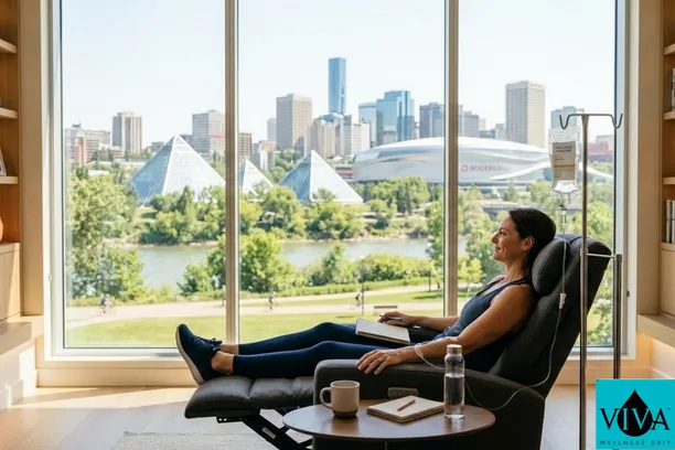 An Edmontonian athlete utilizing a wellness IV drip for rapid hydration and nutrient replenishment.