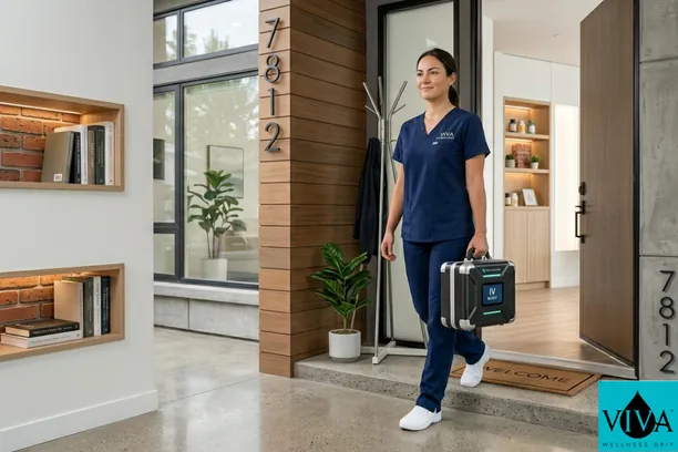 Professional mobile IV therapy service being delivered to a residential home in Edmonton.
