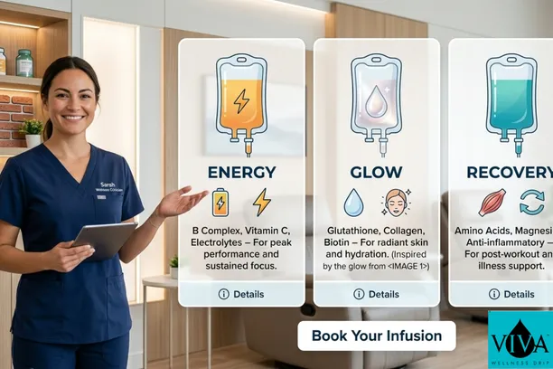 A consultation showing the personalized selection of IV vitamin therapy bags for an Edmonton client.