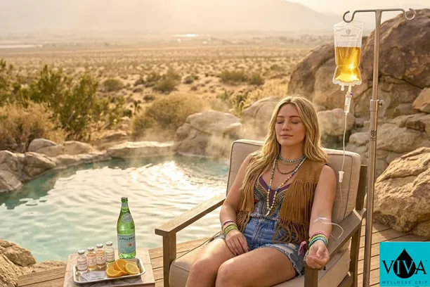 Festival-goer receiving Desert Hot Springs IV drip therapy from Viva Wellness during Coachella weekend
