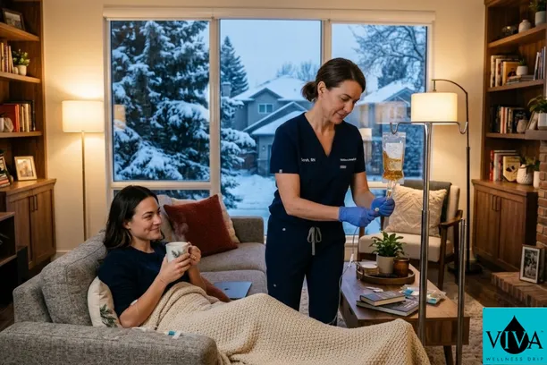 Mobile IV drip therapy for immune support during an Edmonton winter.
