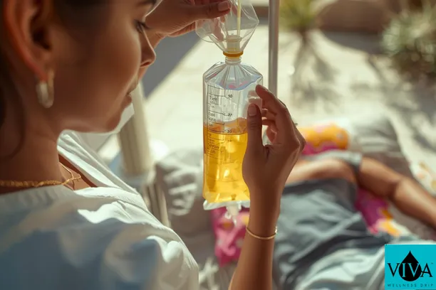 Viva Wellness nurse preparing a mobile IV drip therapy session in Oasis for festival recovery.