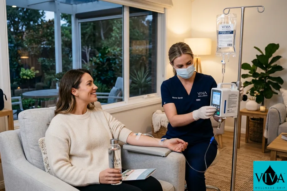 A Viva Wellness mobile IV therapy session being administered in a private setting.