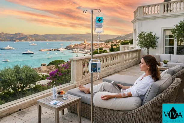 IV drip St Tropez, France session in a luxury villa overlooking the French Riviera