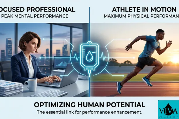 Illustration of targeted IV infusions supporting both mental focus and physical performance